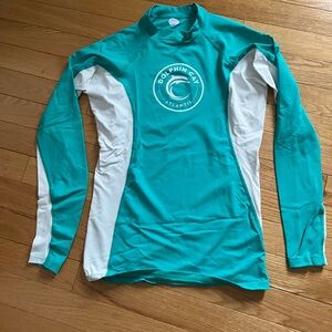 Women's Teal and White Long Sleeve Swim Tee